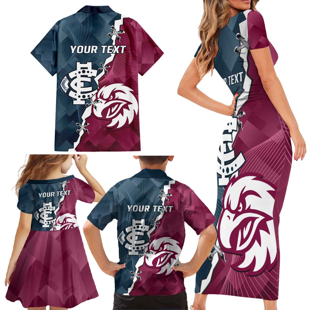 Personalised NRL Eagles and AFL Blues Family Matching Short Sleeve Bodycon Dress and Hawaiian Shirt Dynamic Style