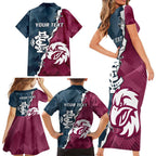 Personalised NRL Eagles and AFL Blues Family Matching Short Sleeve Bodycon Dress and Hawaiian Shirt Dynamic Style