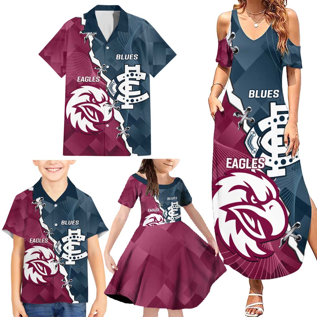 Personalised NRL Eagles and AFL Blues Family Matching Summer Maxi Dress and Hawaiian Shirt Dynamic Style