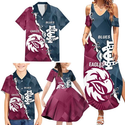 Personalised NRL Eagles and AFL Blues Family Matching Summer Maxi Dress and Hawaiian Shirt Dynamic Style