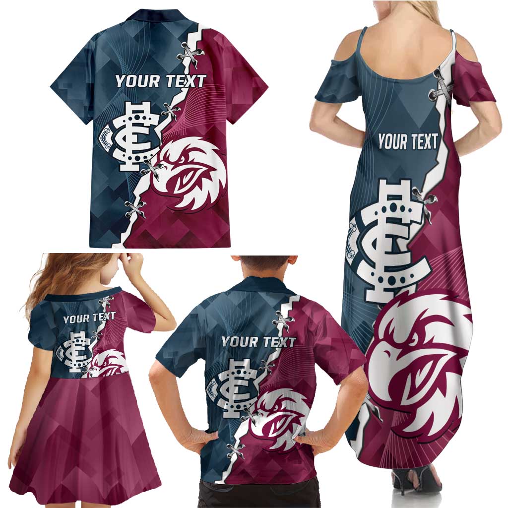 Personalised NRL Eagles and AFL Blues Family Matching Summer Maxi Dress and Hawaiian Shirt Dynamic Style