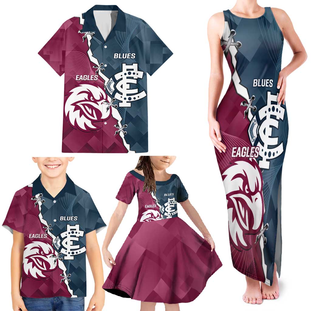Personalised NRL Eagles and AFL Blues Family Matching Tank Maxi Dress and Hawaiian Shirt Dynamic Style