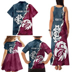 Personalised NRL Eagles and AFL Blues Family Matching Tank Maxi Dress and Hawaiian Shirt Dynamic Style