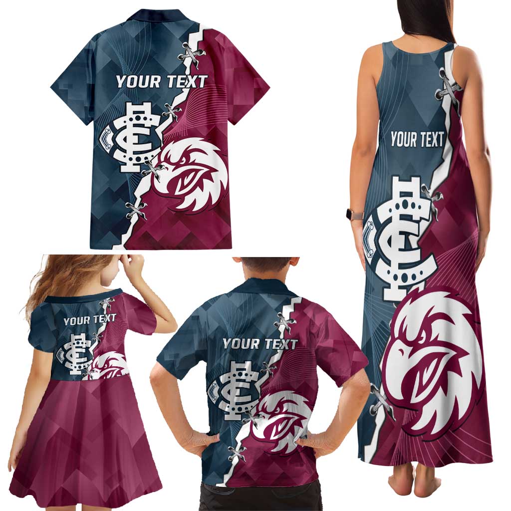 Personalised NRL Eagles and AFL Blues Family Matching Tank Maxi Dress and Hawaiian Shirt Dynamic Style