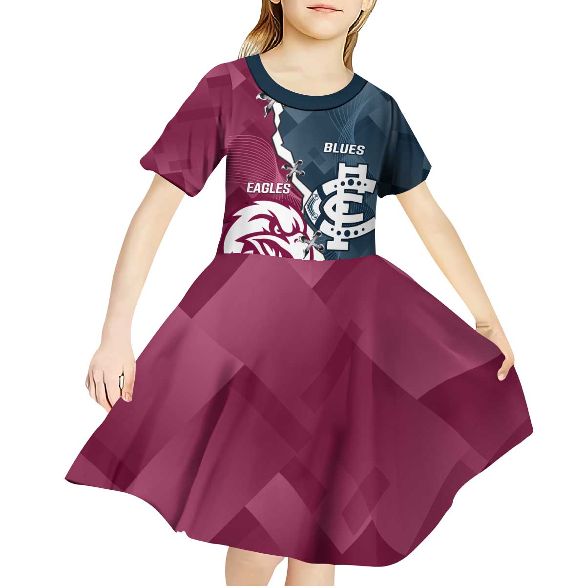 Personalised NRL Eagles and AFL Blues Kid Short Sleeve Dress Dynamic Style