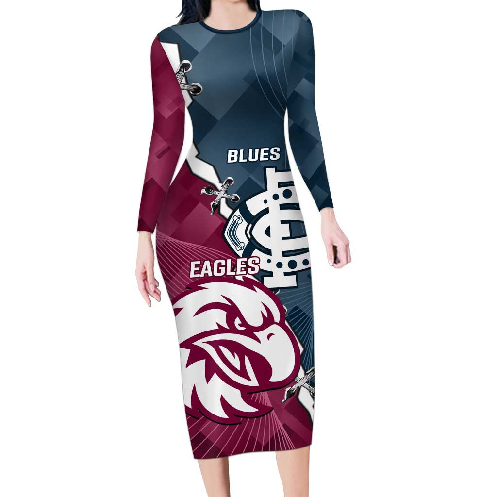 Personalised NRL Eagles and AFL Blues Long Sleeve Bodycon Dress Dynamic Style