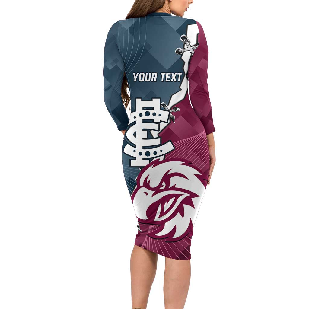 Personalised NRL Eagles and AFL Blues Long Sleeve Bodycon Dress Dynamic Style