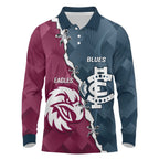 Personalised NRL Eagles and AFL Blues Long Sleeve Polo Shirt Dynamic Style
