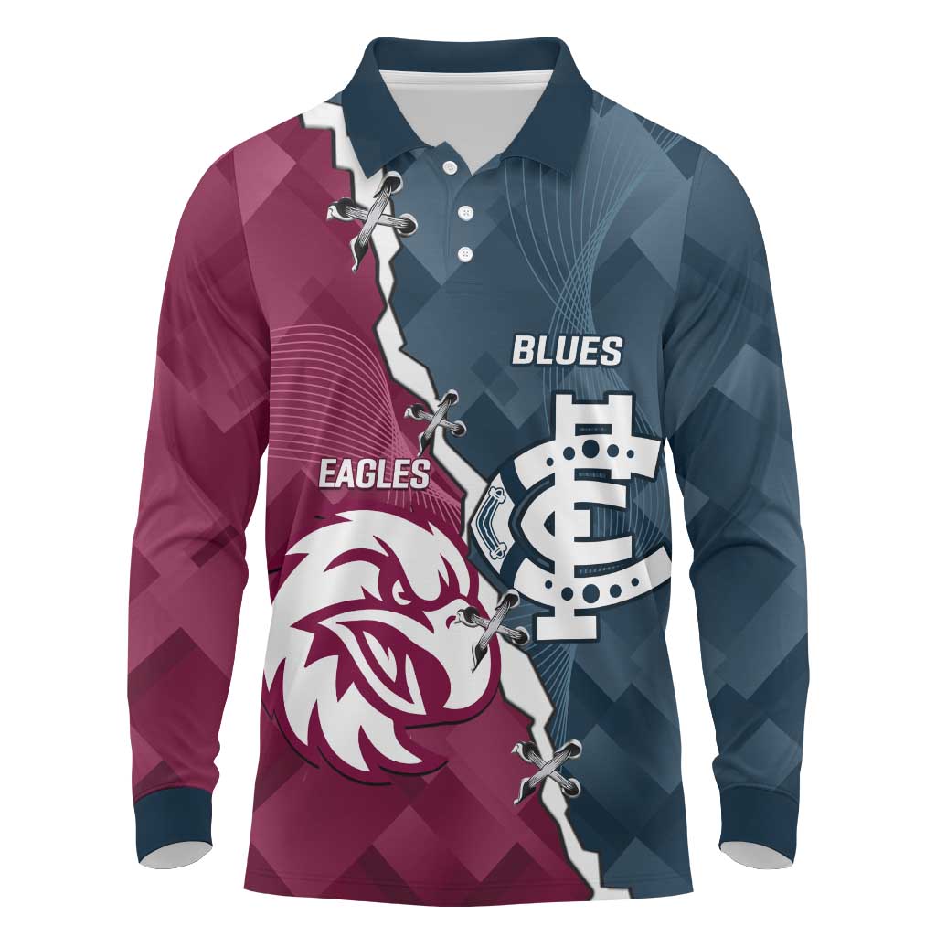 Personalised NRL Eagles and AFL Blues Long Sleeve Polo Shirt Dynamic Style