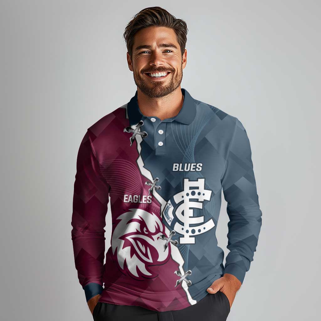 Personalised NRL Eagles and AFL Blues Long Sleeve Polo Shirt Dynamic Style
