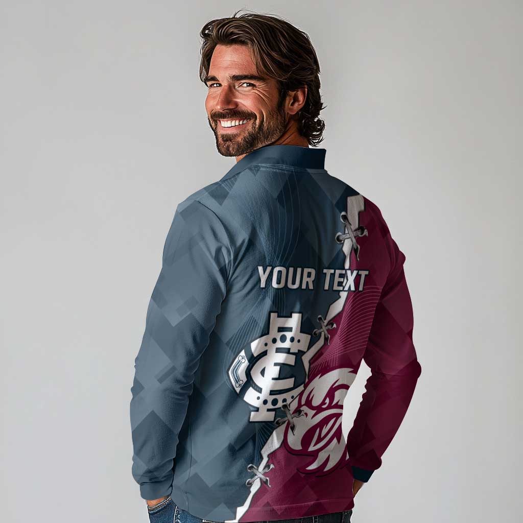 Personalised NRL Eagles and AFL Blues Long Sleeve Polo Shirt Dynamic Style