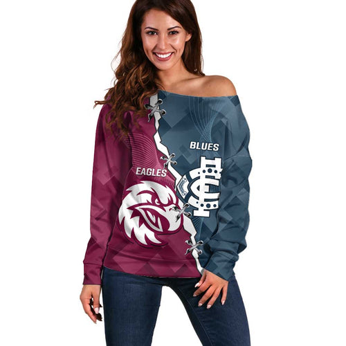 Personalised NRL Eagles and AFL Blues Off Shoulder Sweater Dynamic Style
