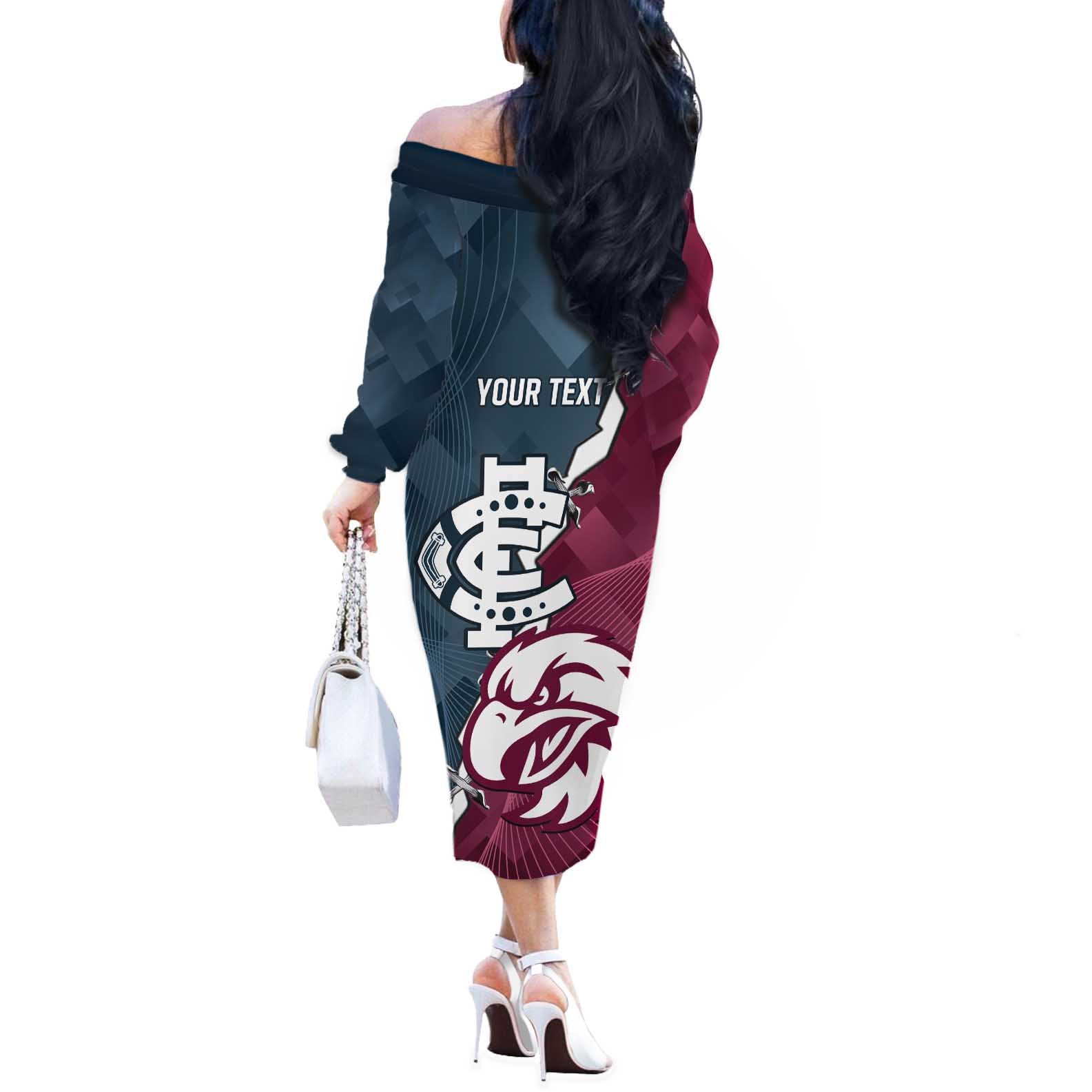 Personalised NRL Eagles and AFL Blues Off The Shoulder Long Sleeve Dress Dynamic Style