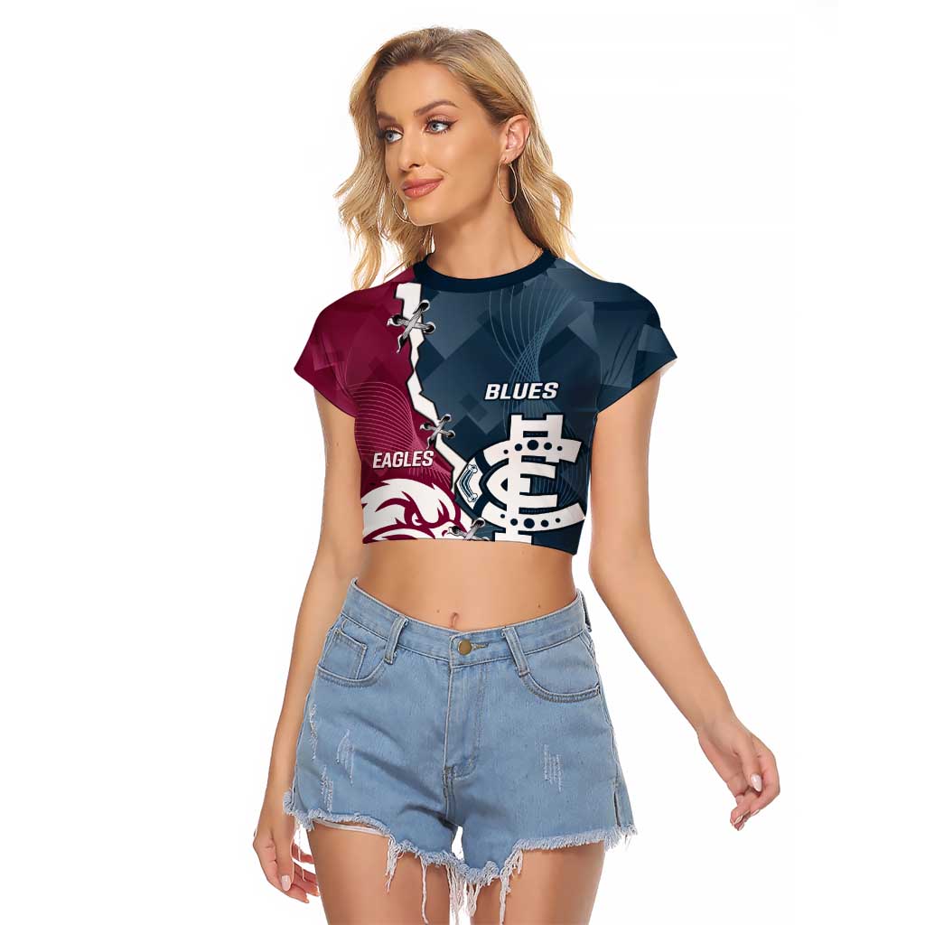 Personalised NRL Eagles and AFL Blues Raglan Cropped T Shirt Dynamic Style