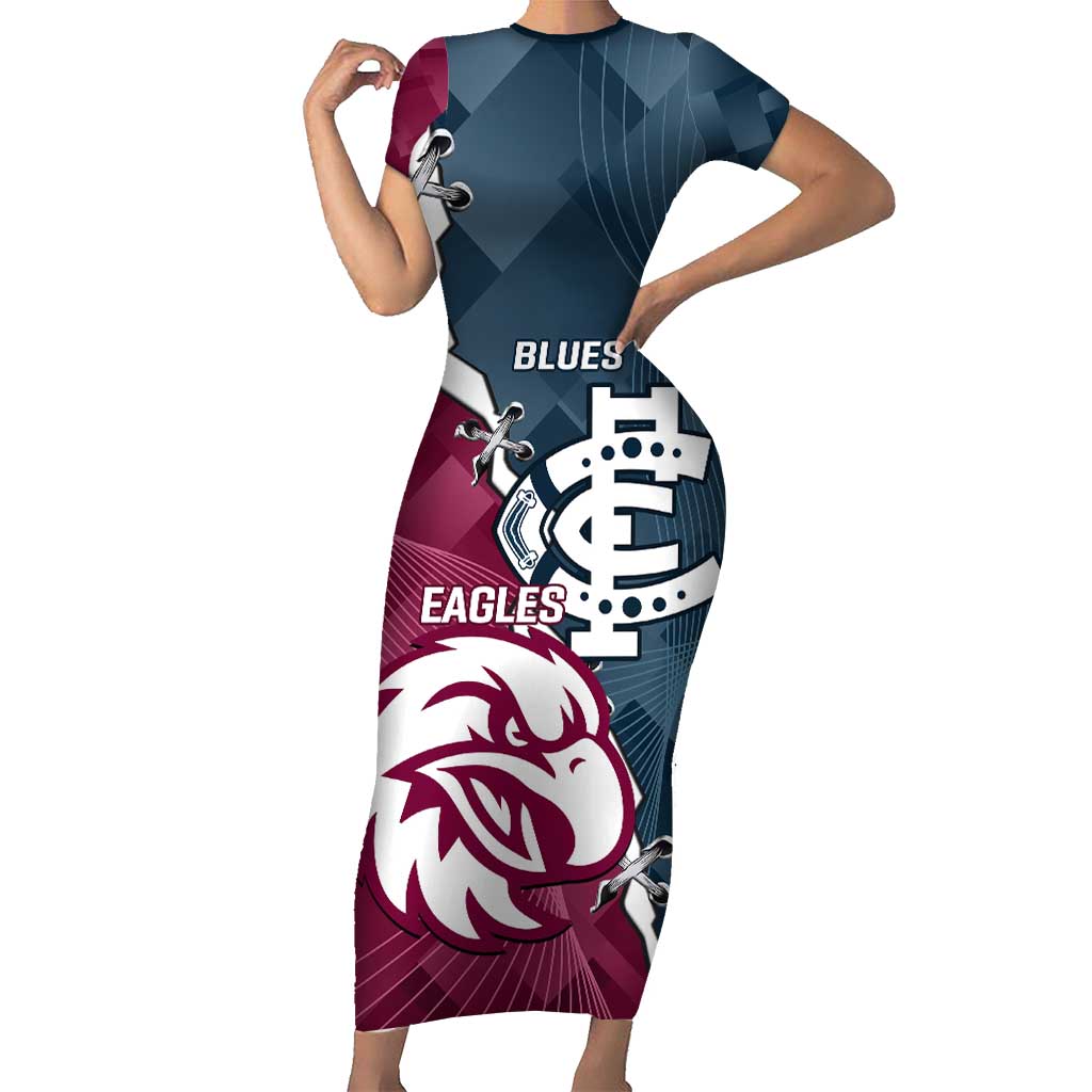 Personalised NRL Eagles and AFL Blues Short Sleeve Bodycon Dress Dynamic Style