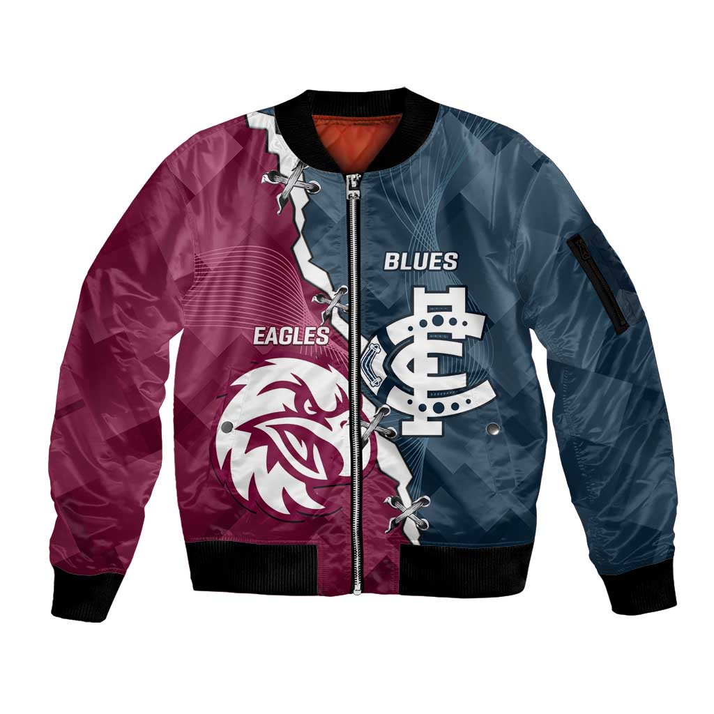 Personalised NRL Eagles and AFL Blues Sleeve Zip Bomber Jacket Dynamic Style