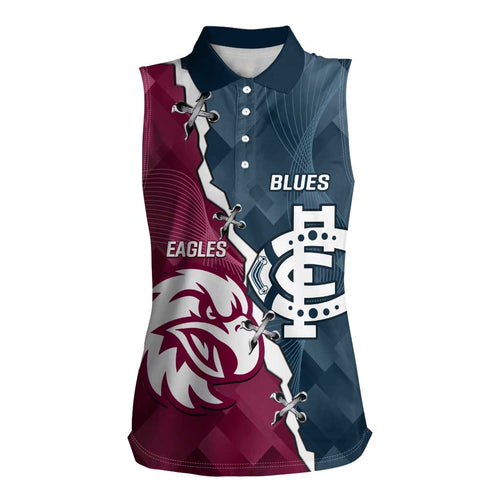 Personalised NRL Eagles and AFL Blues Women Sleeveless Polo Shirt Dynamic Style