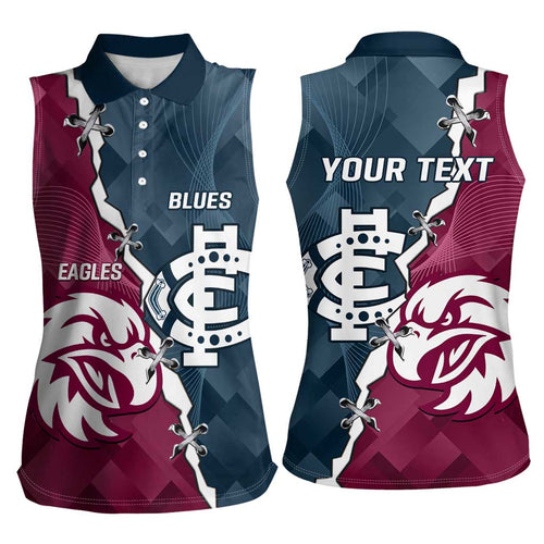 Personalised NRL Eagles and AFL Blues Women Sleeveless Polo Shirt Dynamic Style