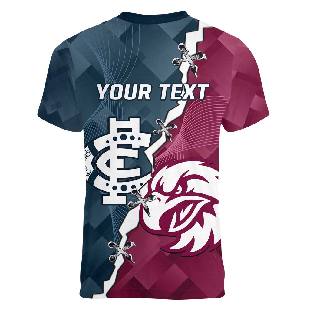 Personalised NRL Eagles and AFL Blues Women V-Neck T-Shirt Dynamic Style