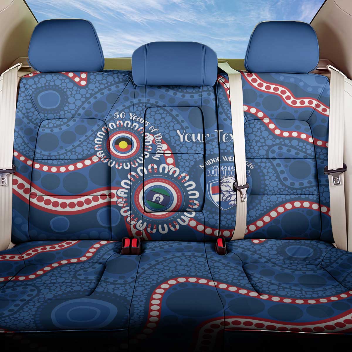 Western Bulldogs NAIDOC 2026 Personalised Back Car Seat Cover 50 Years of Deadly Aboriginal Art