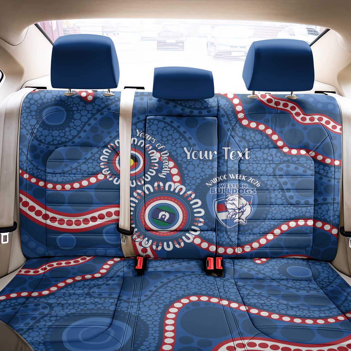 Western Bulldogs NAIDOC 2026 Personalised Back Car Seat Cover 50 Years of Deadly Aboriginal Art