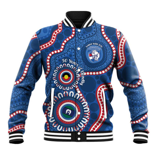 Western Bulldogs NAIDOC 2026 Personalised Baseball Jacket 50 Years of Deadly Aboriginal Art