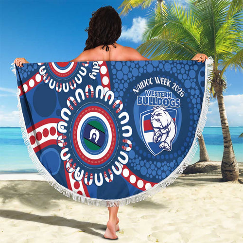 Western Bulldogs NAIDOC 2026 Personalised Beach Blanket 50 Years of Deadly Aboriginal Art