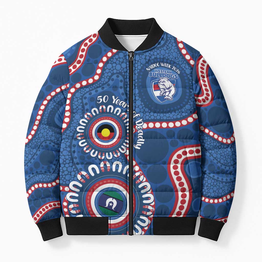 Western Bulldogs NAIDOC 2026 Personalised Bomber Puffer Jacket 50 Years of Deadly Aboriginal Art