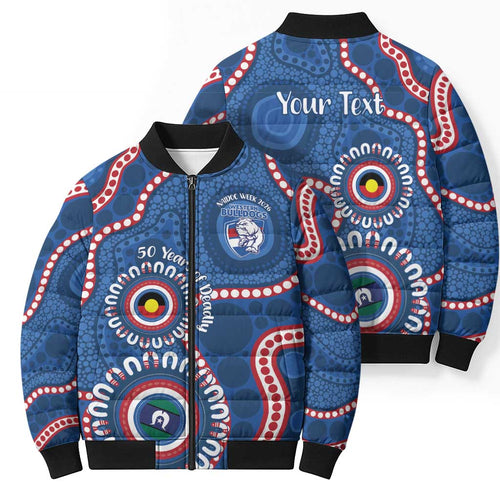 Western Bulldogs NAIDOC 2026 Personalised Bomber Puffer Jacket 50 Years of Deadly Aboriginal Art