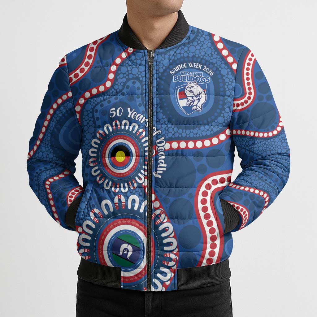 Western Bulldogs NAIDOC 2026 Personalised Bomber Puffer Jacket 50 Years of Deadly Aboriginal Art