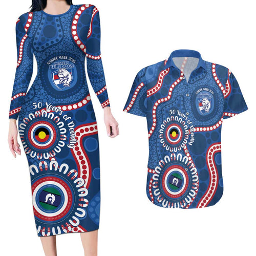 Western Bulldogs NAIDOC 2026 Personalised Couples Matching Long Sleeve Bodycon Dress and Hawaiian Shirt 50 Years of Deadly Aboriginal Art