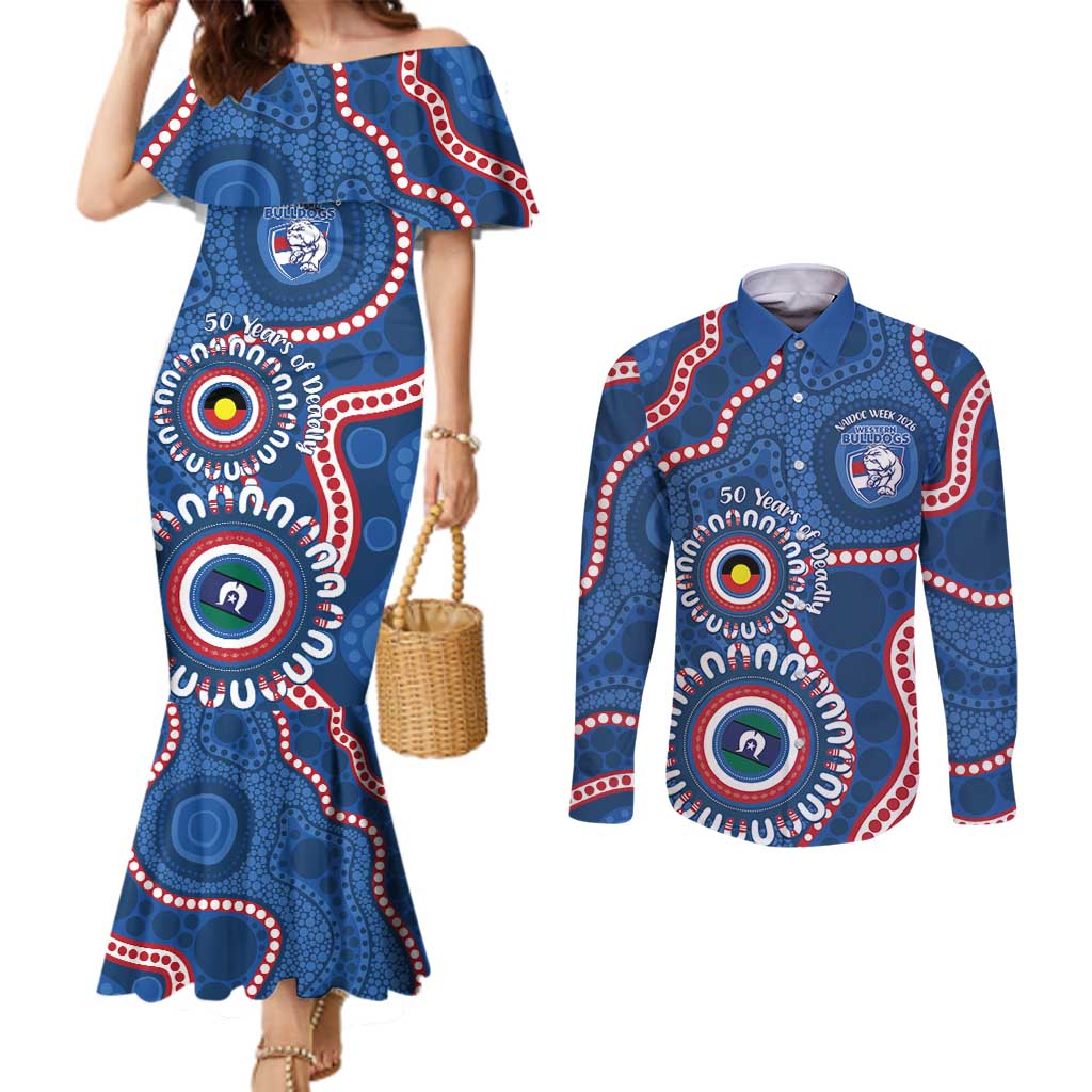 Western Bulldogs NAIDOC 2026 Personalised Couples Matching Mermaid Dress and Long Sleeve Button Shirt 50 Years of Deadly Aboriginal Art