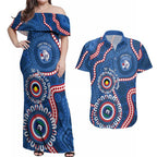 Western Bulldogs NAIDOC 2026 Personalised Couples Matching Off Shoulder Maxi Dress and Hawaiian Shirt 50 Years of Deadly Aboriginal Art