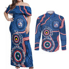 Western Bulldogs NAIDOC 2026 Personalised Couples Matching Off Shoulder Maxi Dress and Long Sleeve Button Shirt 50 Years of Deadly Aboriginal Art