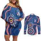 Western Bulldogs NAIDOC 2026 Personalised Couples Matching Off Shoulder Short Dress and Long Sleeve Button Shirt 50 Years of Deadly Aboriginal Art
