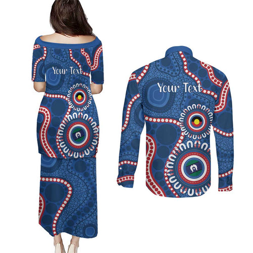 Western Bulldogs NAIDOC 2026 Personalised Couples Matching Puletasi and Long Sleeve Button Shirt 50 Years of Deadly Aboriginal Art