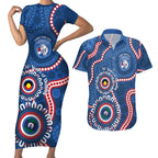 Western Bulldogs NAIDOC 2026 Personalised Couples Matching Short Sleeve Bodycon Dress and Hawaiian Shirt 50 Years of Deadly Aboriginal Art