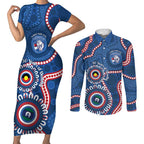 Western Bulldogs NAIDOC 2026 Personalised Couples Matching Short Sleeve Bodycon Dress and Long Sleeve Button Shirt 50 Years of Deadly Aboriginal Art