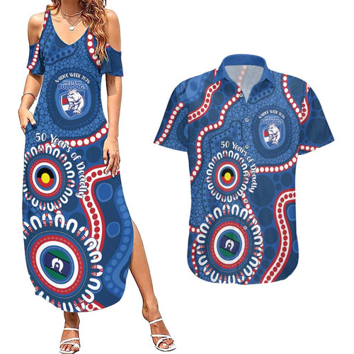 Western Bulldogs NAIDOC 2026 Personalised Couples Matching Summer Maxi Dress and Hawaiian Shirt 50 Years of Deadly Aboriginal Art