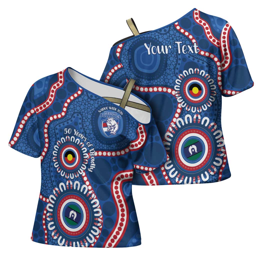 Western Bulldogs NAIDOC 2026 Personalised Cross Shoulder Shirt 50 Years of Deadly Aboriginal Art