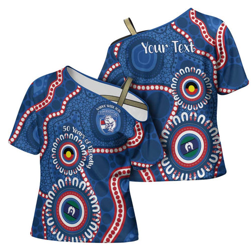Western Bulldogs NAIDOC 2026 Personalised Cross Shoulder Shirt 50 Years of Deadly Aboriginal Art