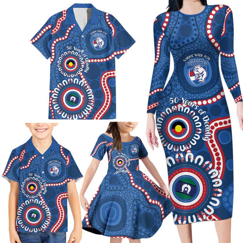 Western Bulldogs NAIDOC 2026 Personalised Family Matching Long Sleeve Bodycon Dress and Hawaiian Shirt 50 Years of Deadly Aboriginal Art