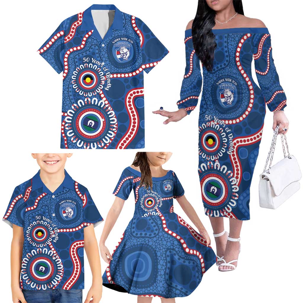 Western Bulldogs NAIDOC 2026 Personalised Family Matching Off The Shoulder Long Sleeve Dress and Hawaiian Shirt 50 Years of Deadly Aboriginal Art