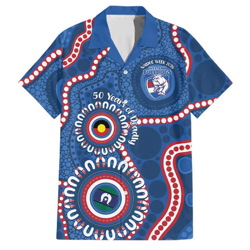 Western Bulldogs NAIDOC 2026 Personalised Family Matching Off Shoulder Maxi Dress and Hawaiian Shirt 50 Years of Deadly Aboriginal Art