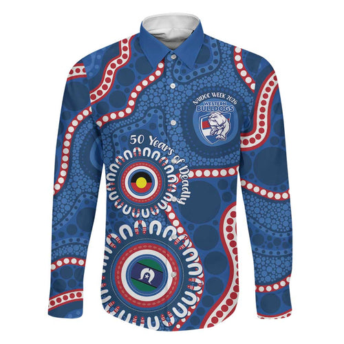 Western Bulldogs NAIDOC 2026 Personalised Family Matching Off Shoulder Maxi Dress and Hawaiian Shirt 50 Years of Deadly Aboriginal Art