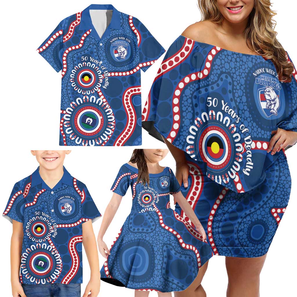 Western Bulldogs NAIDOC 2026 Personalised Family Matching Off Shoulder Short Dress and Hawaiian Shirt 50 Years of Deadly Aboriginal Art
