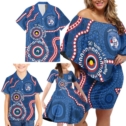 Western Bulldogs NAIDOC 2026 Personalised Family Matching Off Shoulder Short Dress and Hawaiian Shirt 50 Years of Deadly Aboriginal Art
