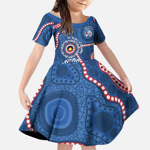 Western Bulldogs NAIDOC 2026 Personalised Family Matching Off Shoulder Short Dress and Hawaiian Shirt 50 Years of Deadly Aboriginal Art