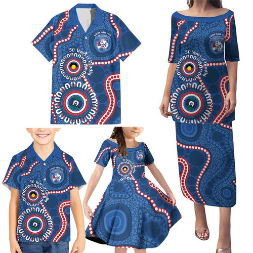 Western Bulldogs NAIDOC 2026 Personalised Family Matching Puletasi and Hawaiian Shirt 50 Years of Deadly Aboriginal Art