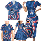 Western Bulldogs NAIDOC 2026 Personalised Family Matching Short Sleeve Bodycon Dress and Hawaiian Shirt 50 Years of Deadly Aboriginal Art